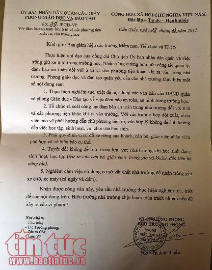 Sau vụ việc trường Nam Trung Yên, quận Cầu Giấy cấm nhận trông giữ xe trong nhà trường ảnh 1